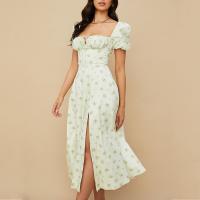 Vestido Floral Para Mujer Estilo Chic Verano Manga Batulada Cuello Cuadrado Frontal Con Cordón Abertura Alta Vestido Slim A-Line Midi Polyester - details 10