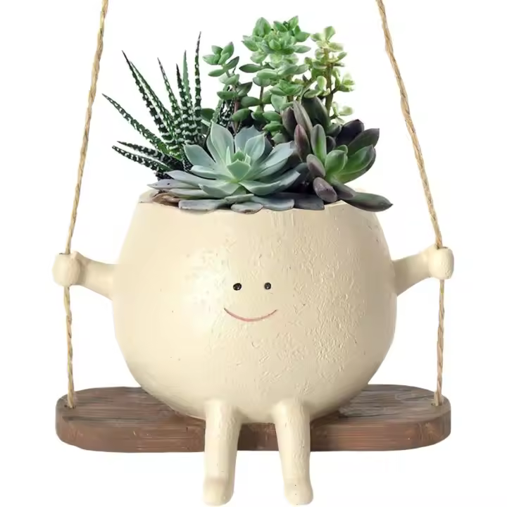 Bonita maceta colgante de dibujos animados con cara sonriente - Decora con estilo tus plantas de interior y exterior - Resistente a la intemperie y duradera - Añade personalidad a tu espacio. - 1