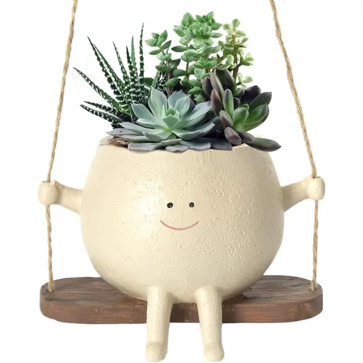 Bonita maceta colgante de dibujos animados con cara sonriente - Decora con estilo tus plantas de interior y exterior - Resistente a la intemperie y duradera - Añade personalidad a tu espacio. - 1