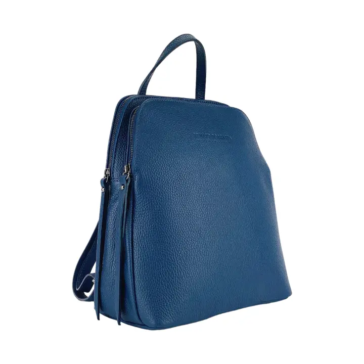 RB1018D | Mochipa para Mujer Doble compartimiento de cuero genuino Hecho en Italia con Correa ajustable para los hombres. Accesorios de metal Rifle Rod-Color Azul-Tamaño: cm 26x30x14,5 RENATO BORZATTA-Italy desde 1978- - 1