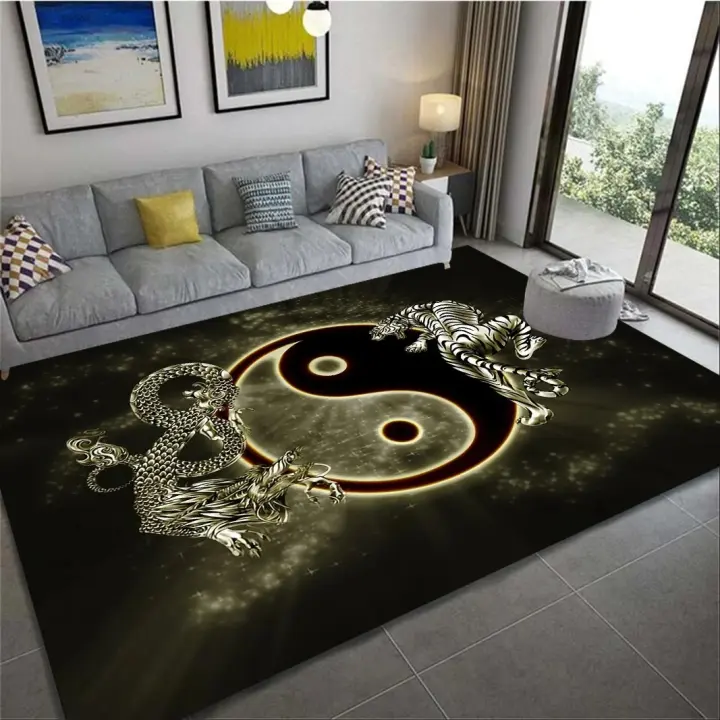 Carpetas Antideslizantes De Poliéster 100% Para Sala De Estar Decorativas Con Patrón De Dragón Alfombra Grande Lavable Para Sofa Mesa De Café Habitación Baño - 1