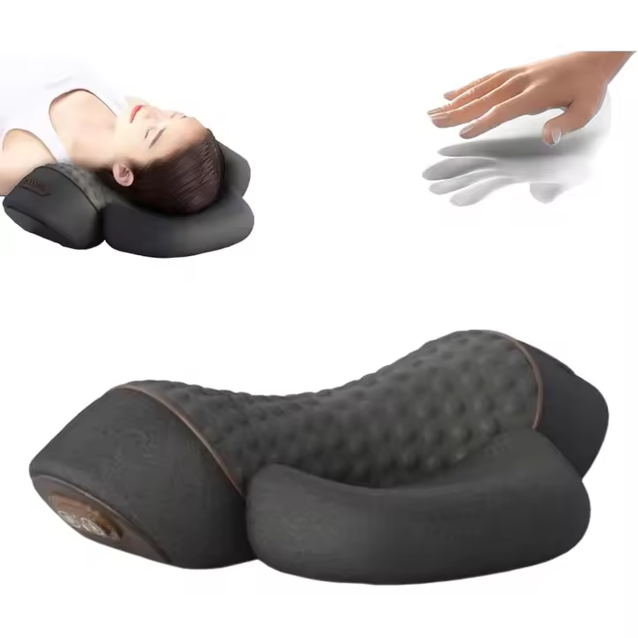 Fisiorest - Almohada masajeadora de cuello 3 en 1 (2025), masajeador de tejido profundo para cuello y hombros con calor y tracción, con espuma viscoelástica para espalda y hombros (gris) - 1