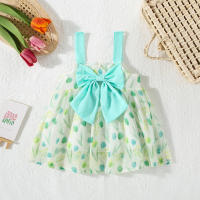 Vestido De Verano Para Niña Con Gran Lazo Y Estampado De Tulipán Vestido De Princesa Con Suspensión Material De Poliéster Sin Mangas Longitud De Pierna - details 1