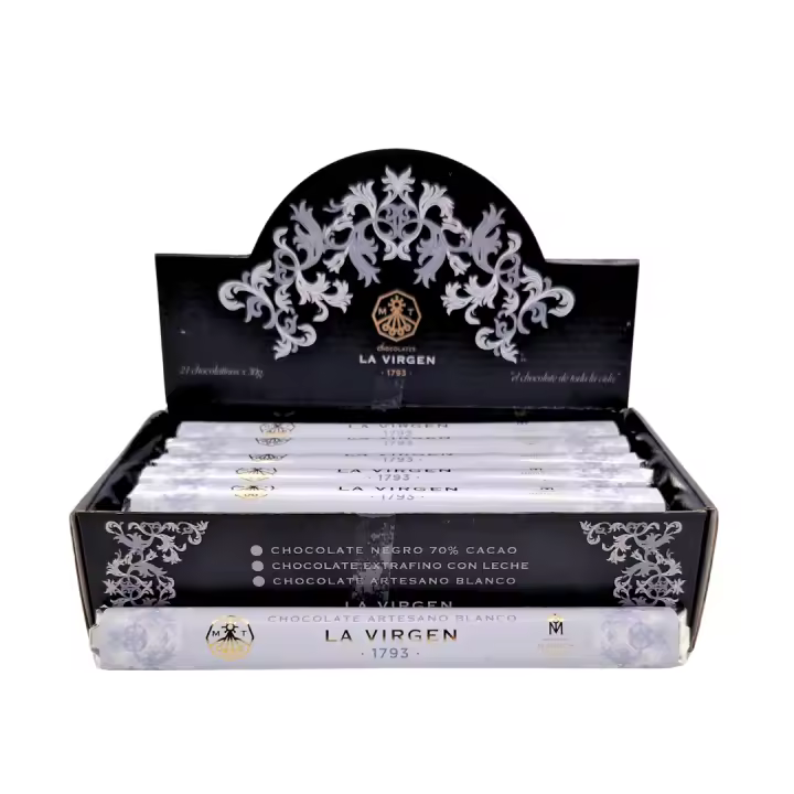 Pack 24 unidades de Chocolatinas de Chocolate puro 70% Cacao, 30gr La Virgen - 1
