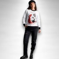 Sudadera Revés Anabel Lee - Blanca con Ribetes Negros, Corazones y Mensaje Bordado - details 1