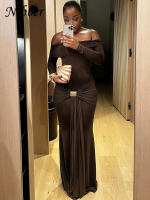 Vestido Elegante De Fiesta Nibber Con Cinturón Metálico Y Corte En El Cuello Ajustado Con Manga Larga Y Ajustado Para Cumpleaños Y Noches Saludables - details 15