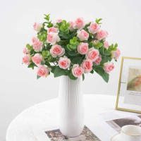 Vaso De Flores Artificiales Para Decoración De Hogar Jardín Exterior Navidad Rosas Silken Eucalipto Hojas Plantas Falsas Para Bodas Y Fiestas - details 9