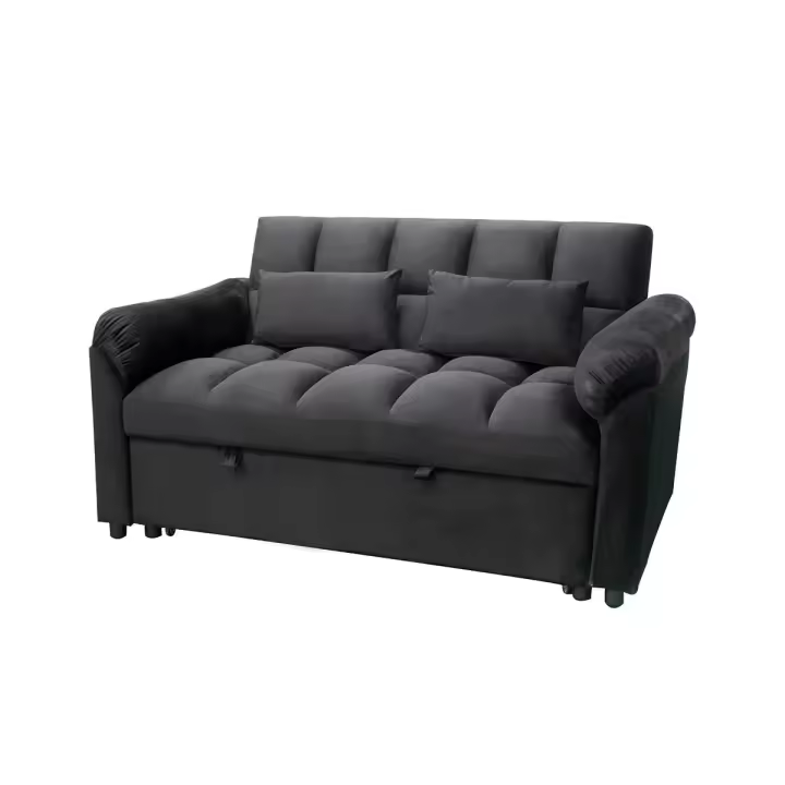 Sofa Cama Negro Terciopelo de Matrimonio 161x88cm (Cama: 135x190cm) Tokio - 1
