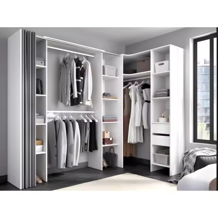 Vente-unique - Armario ropero de esquina extensible DORIAN - Ancho 164/234 cm - Blanco y gris - 1