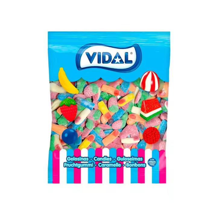Megasurtido Ácido Vidal - 1 Kg de Sabor Explosivo: Fresa, Frambuesa y Diversión en Cada Bocado (Sin Gluten, Sin Grasa) - 1