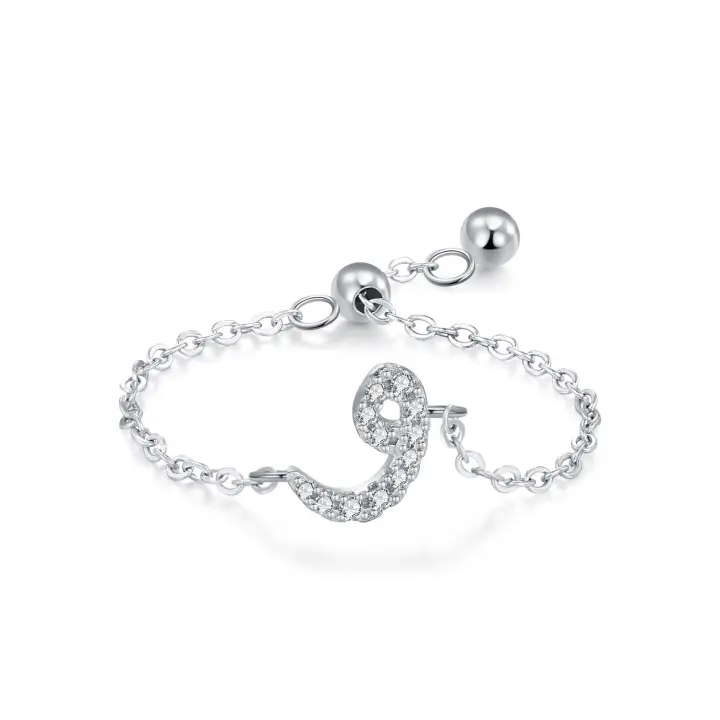 Zenyth elegante Anillo ajustable de Plata de Ley 925 con Cadena del Alfabeto Árabe para Mujer, Boda, cumpleaños, regalo del Día DE LA Madre - 1