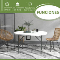 Outsunny Mesa Auxiliar Redonda Mesa de Jardín Plegable con Marco de Acero y Encimera de HDPE Carga 80 kg para Interior y Exterior Ø122x73 cm Blanco - details 4