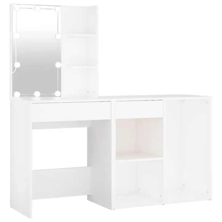 Tocador con LED y armario madera contrachapada blanco - 1