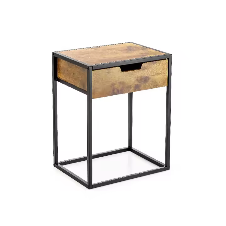 ARISE SHOP-Mesita de Noche de Madera y Metal,Mesa Auxiliar con Cajon,para Dormitorio, salón,Fácil Montaje,Marrón y Negro 40x30x68cm - 1