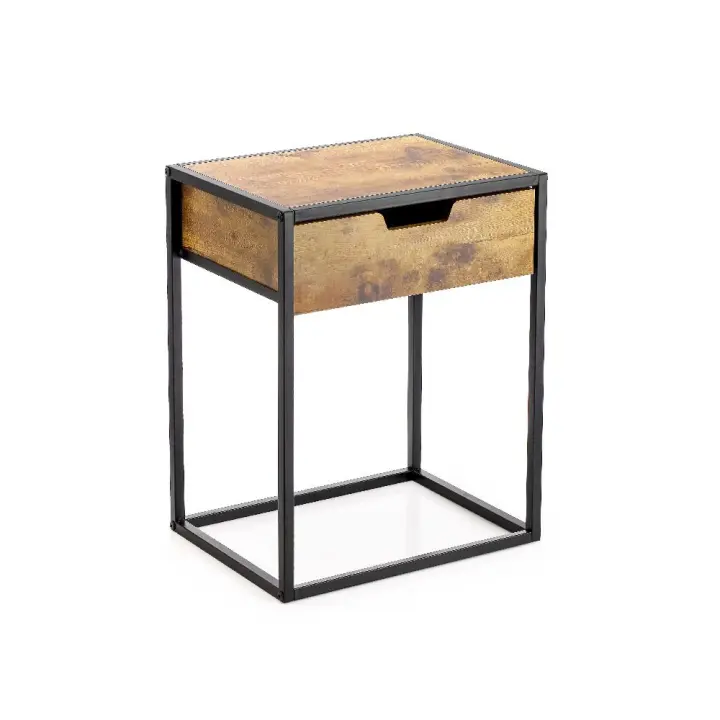 ARISE SHOP-Mesita de Noche de Madera y Metal,Mesa Auxiliar con Cajon,para Dormitorio, salón,Fácil Montaje,Marrón y Negro 40x30x68cm - 1