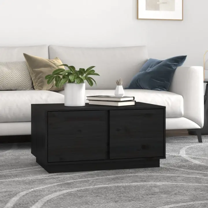 vidaXL Mesa de centro madera maciza de pino negro 80x50x40 cm - 1