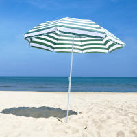 Outsunny Sombrilla de Playa Ø180 cm con Techo Inclinable y Poste de Metal Protección Solar para Jardín Terraza Exterior Rayas Verde y Blanco - details 1