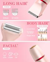Recortadora de bikini 3 en 1 para mujer, afeitadora eléctrica para cabello público, recortadora de vello corporal recargable, kit de extracción desmontable portátil, lPX7 impermeable ligero con - details 5