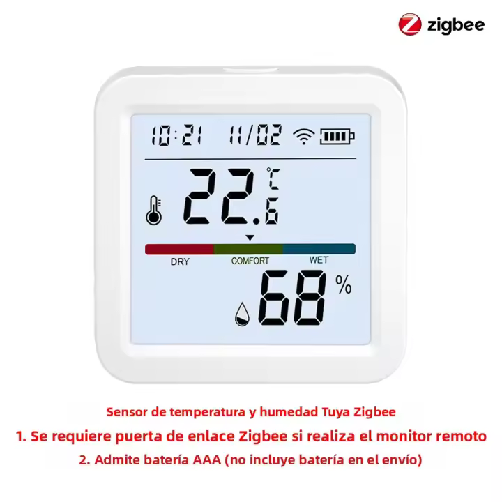 Sensor De Temperatura Y Humedad Inteligente ZigBee Tuya Con Pantalla LCD Iluminada Compatible Con Google Assistant Necesita Hub Tuya Zigbee - 1