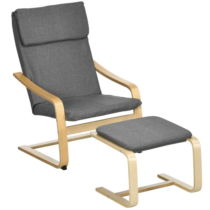 HOMCOM sillón relax con reposapiés, tranquilidadSillón con taburete, sillón de lectura, sillón de descanso con reposabrazos, sillón oscilante, silla de relajación con funda de lino para sala de estar, balcón, pasillo, 66,5 x 80 x 99 cm - 1