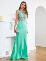 Vestido De Noche Sirena Con Encaje Y Aplicaciones Verde Con Broches Sin Mangas Formal Para Fiesta De Baile Y Premiaciones Vestido Largo De Fiesta - details 5