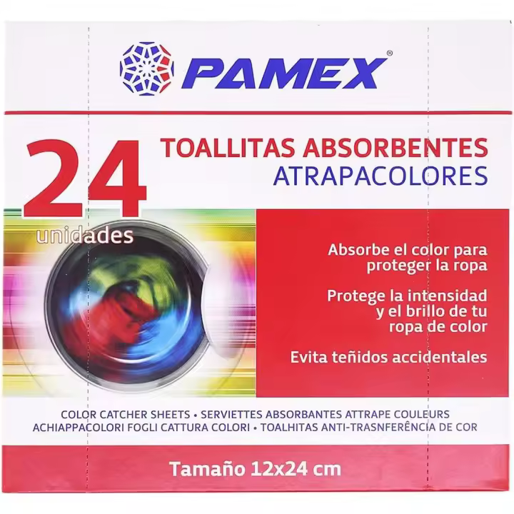 Toallitas absorbentes atrapa colores Pamex - Ideal para retener colores en la colada - 1