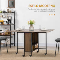 HOMCOM Mesa Plegable de Comedor Mesa de Cocina Plegable con Ruedas Alas Abatibles y Estante Mesa Plegable para Salón 130x80x74 cm Marrón - details 0