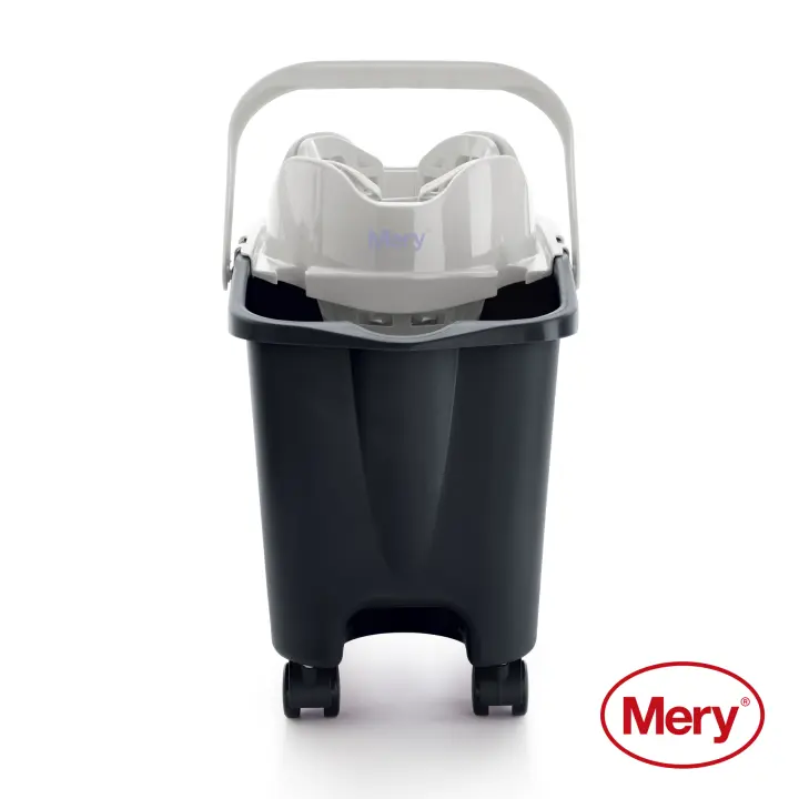 Mery  Cubo con Escurridor Automático  Cubo Fregona con Ruedas  Capacidad: 14L  Polipropileno  Acero  Gris Claro y Gris Oscuro - 1