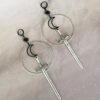 Pendientes Colgantes De Espada Gótica Para Mujer Joyería De Halloween Clásica Y Mística Regalo Elegante Con Doble Hoja Y Anillo - details 3