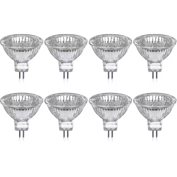 Juego de 8 bombillas halógenas GU5.3 MR16 de 20 W y 12 V, luz blanca cálida, cubierta de vidrio, 400 lúmenes, 2 pines, repuesto para foco halógeno de 20 W. - 1