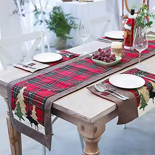Caminos de mesa navideños, decoración de mesa, manteles de lino y algodón bordados, para cenas navideñas, fiestas en casa, 35 x 180 cm - 1