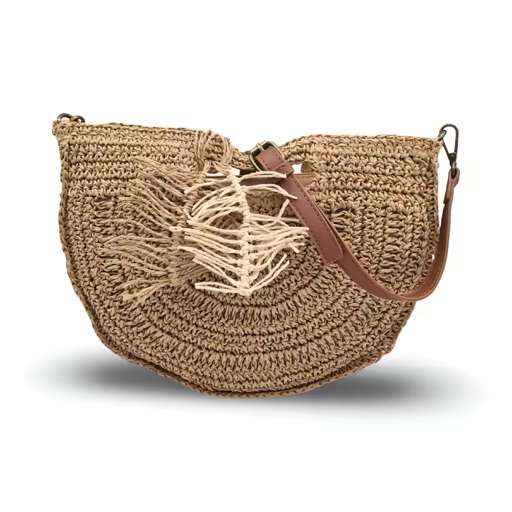 Bolso para mujer de rafia entrelazada. Colección Primavera-Verano 2024. Asas de mano y bandolera regulable. 2 colores disponibles. Cómodo y ligero. Bolso que habla por ti. CAMAR - 1