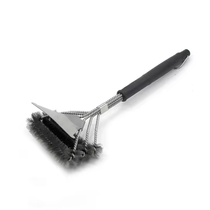 1 Cepillo de parrilla de plata, 3 en 1 cepillo de limpieza de parrilla con raspador, cerdas de acero inoxidable, limpia todas las parrillas de forma rápida y efectiva - 1