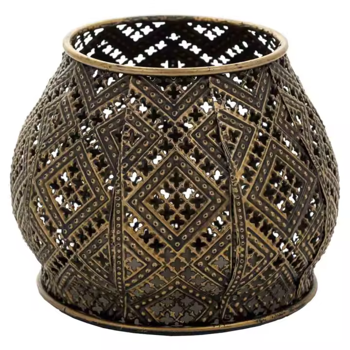 WANDERLUST DECO Portavelas de Metal Dorado 14x14x10.5h Cm - Elegante y Estilizado - 1