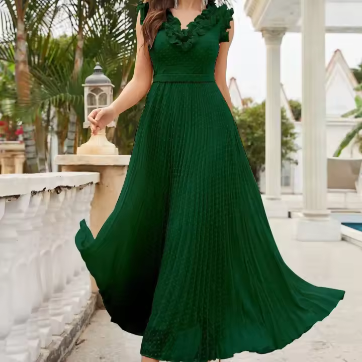 Vestido De Novia De Talla Fina Unithorse Con Volantes Y Pliegues En Chiffón Estilo Elegante Con Hombros Descubiertos Y Cuello En V - 1