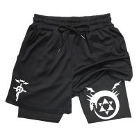 Shorts De Gimnasio Anime Fullmetal Alchemist Para Hombres 2 En 1 Compresión Con Bolsillos 5 Pulgadas Secado Rápido Running Fitness - details 6