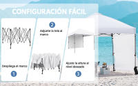 Carpa Plegable 3x3 m Cenador de Jardín con 1 Pared Lateral Altura Ajustable 262-282 cm Gazebo para Exterior Camping Playa Patio Anti-UV Impermeable y Bolsa de Arena - details 1