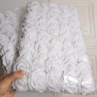50pcs Flores De Rosa Artificial En Blanco Con Tallo Para DIY Bouquet Decoración De Boda Fiesta Scrapbook Suministros - details 0