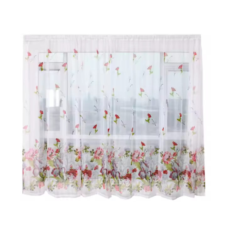 Cortinas Florales Semi-Transparentes Para Decoración De Hogar Cortinas De Ventana Coloridas Tratamiento De Luz Con Bolsa De Roda Para Sala De Estar Y Dormitorio - 1