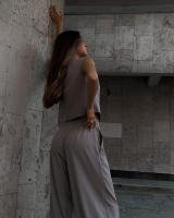 Conjunto de mujer, traje de señora para primavera y verano, chaleco sin mangas con cuello en V, pantalones wide-leg de corte relajado y caída fluida, conjunto casual. - details 13