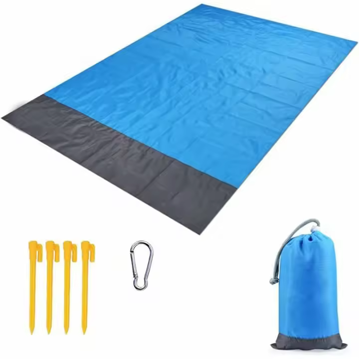 Estera de Playa, Estero de Playa antiarena, 210 200 cm, portátil, impermeable, plegable con 4 estacas para Playa, camping, picnic - 1