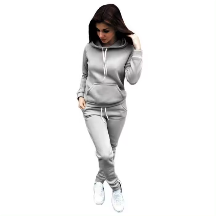 Autumn and Winter Fashion Ladies Print Plus Size Hooded Sports Sweater and Sports Trousers Sportswear Suit (XS-5XL) - 1