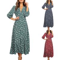 Vestido Bohemio De Florales Para Mujer Largo Manga Casi Hasta El Codo Estilo Casual Cintura Alta Impresión Vestido Maxi Para Playa - details 0