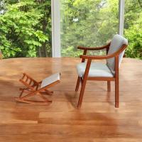 Sueña y Descansa Oferta Conjunto Sillón con brazos mas Reposapiés plegable madera color Cerezo Tapizados en Beis - details 0