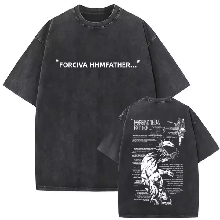 Camiseta Oversize Vintage Lavada De Jesus Perdonenles Padre Para Hombres Y Mujeres Estilo Gótico Rock Camisetas Tops De Calle - 1