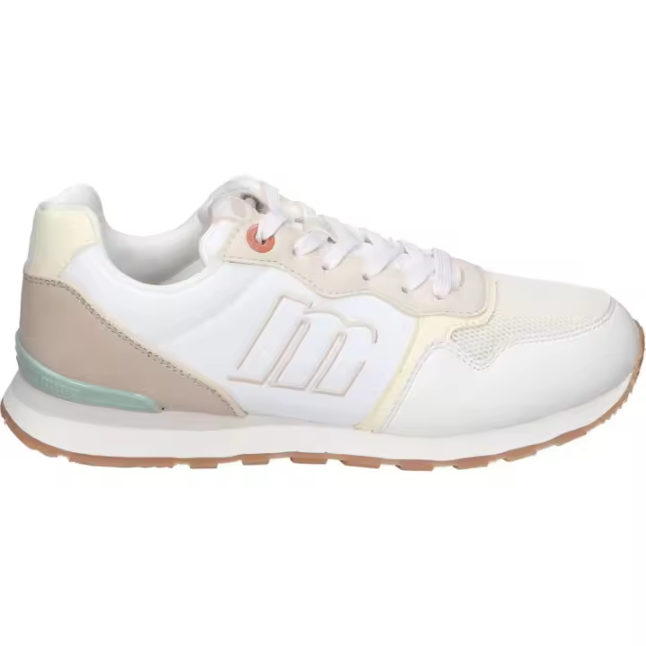 MTNG | Zapatillas Bajas Mustang Joggo Classic para Mujer – Deportivas en Color Blanco con Detalles en Beige – Sneakers con Cordones – Estilo Casual – Cómodas – Versátiles – Modelo 60441 - 1