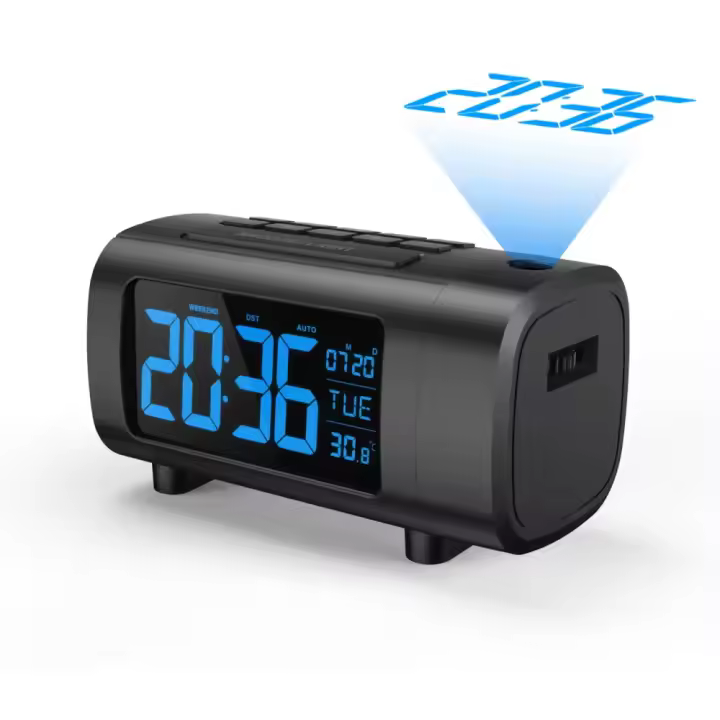 Reloj De Alarma Con Proyección De Radio Digital Para Dormitorio Monitor De Temperatura 4 Niveles De Dimmer 12/24H Reloj De Mesa Silencioso - 1