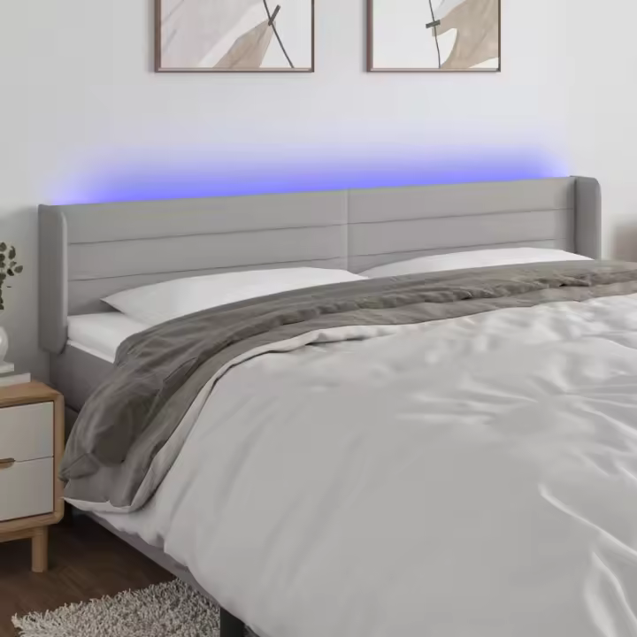 vidaXL Cabecero con LED de tela gris claro 183x16x78/88 cm - 1