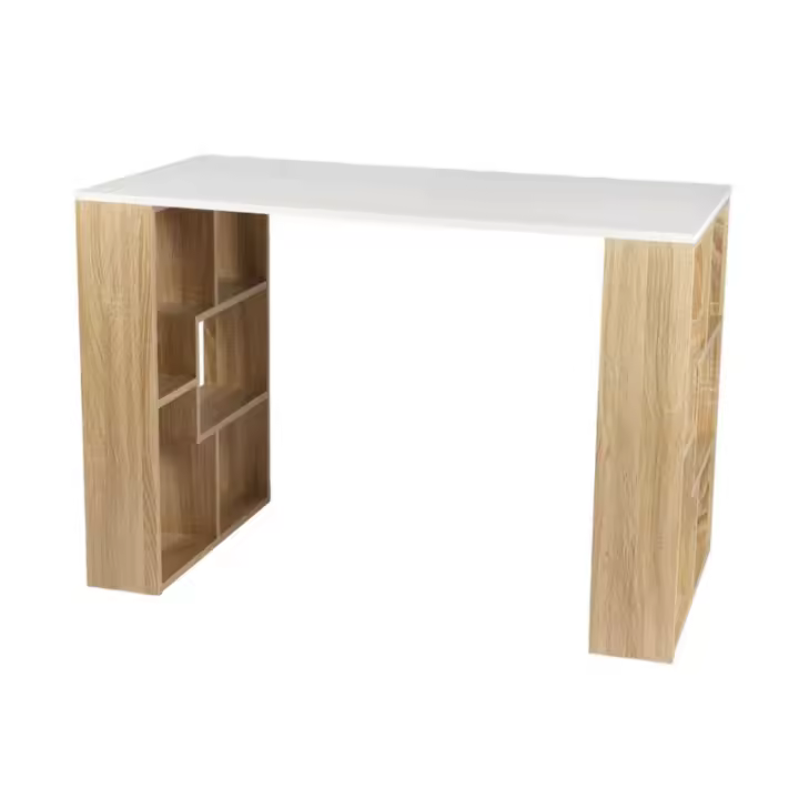 STARLEY-Escritorio de madera "Nova" con 10 nichos de almacenamiento integrados - Beige/blanco - L 110 x P 60 x H 75 cm - 1