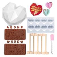 Gran amor diamante pastel molde corazón en forma de chocolate silicona cocina hornear conjunto - details 2